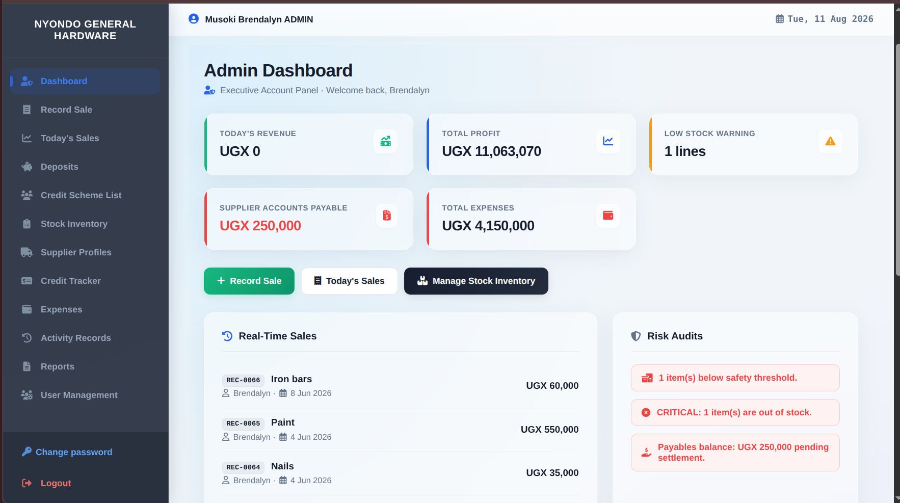 Nyondo dashboard screenshot